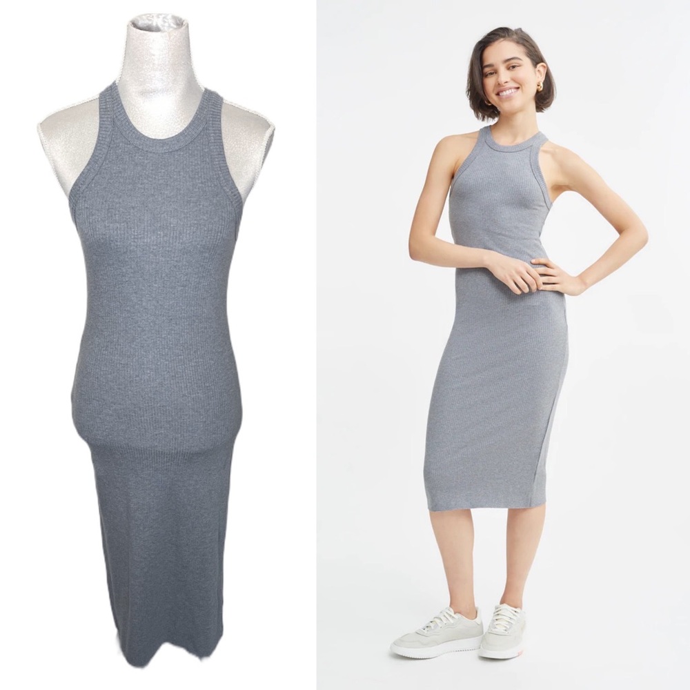 WSLY Rivington Ribbed Racerback Tank Midi Dress Grey Heather Medium